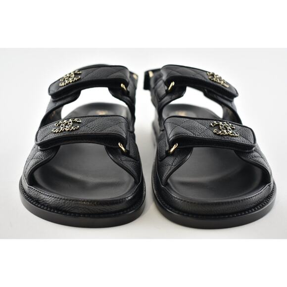 Chanel REV Black Caviar Gold CC Logo Mule Slide Strap Flat Teva Dad Sandal 38.5 - Picture 6 of 11